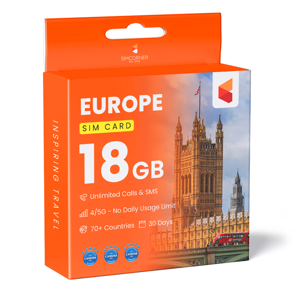 Europe SIM Card 18GB I 71 countries I 30 Days I SimCorner