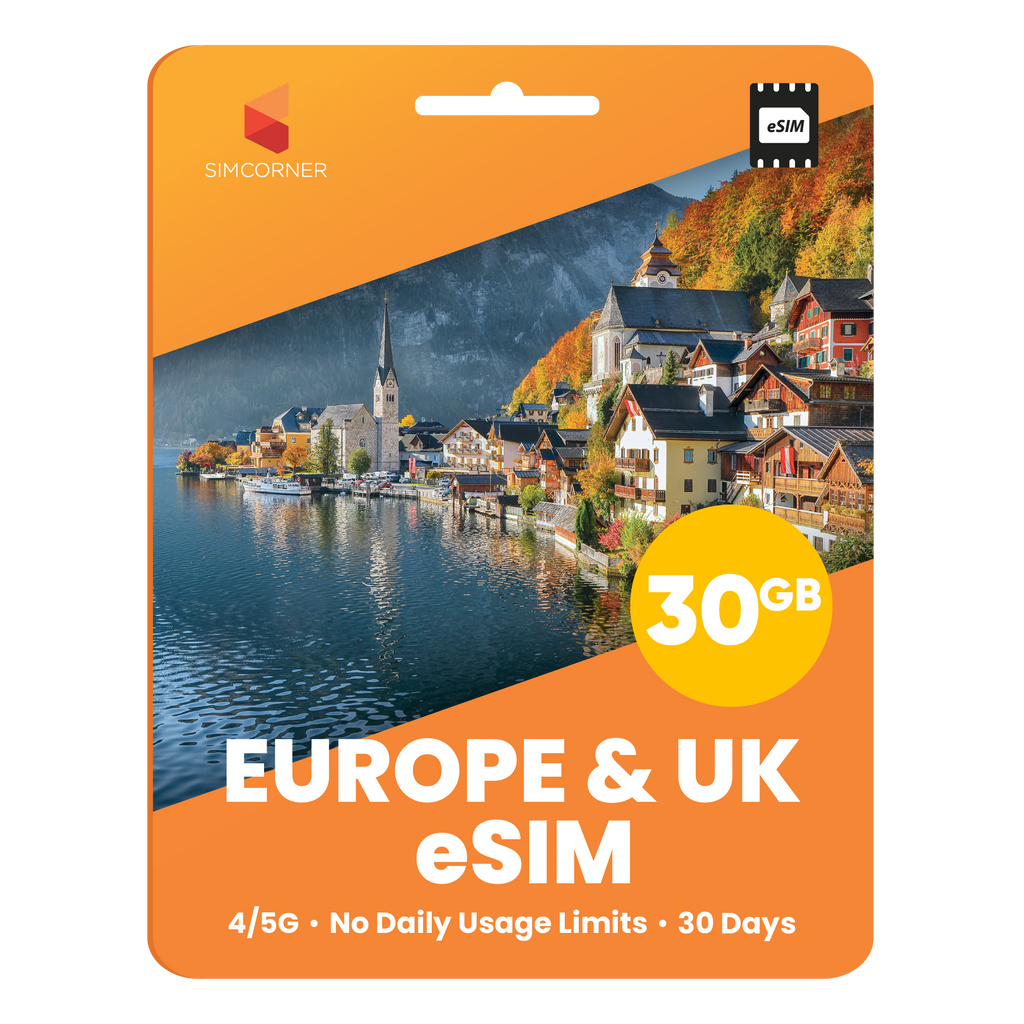 Europe eSIM: 30GB - 30 Days | SimCorner