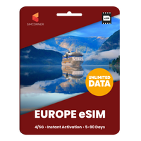 [eSIM] Europe Unlimited Data | 5 - 90 Days | SimCorner