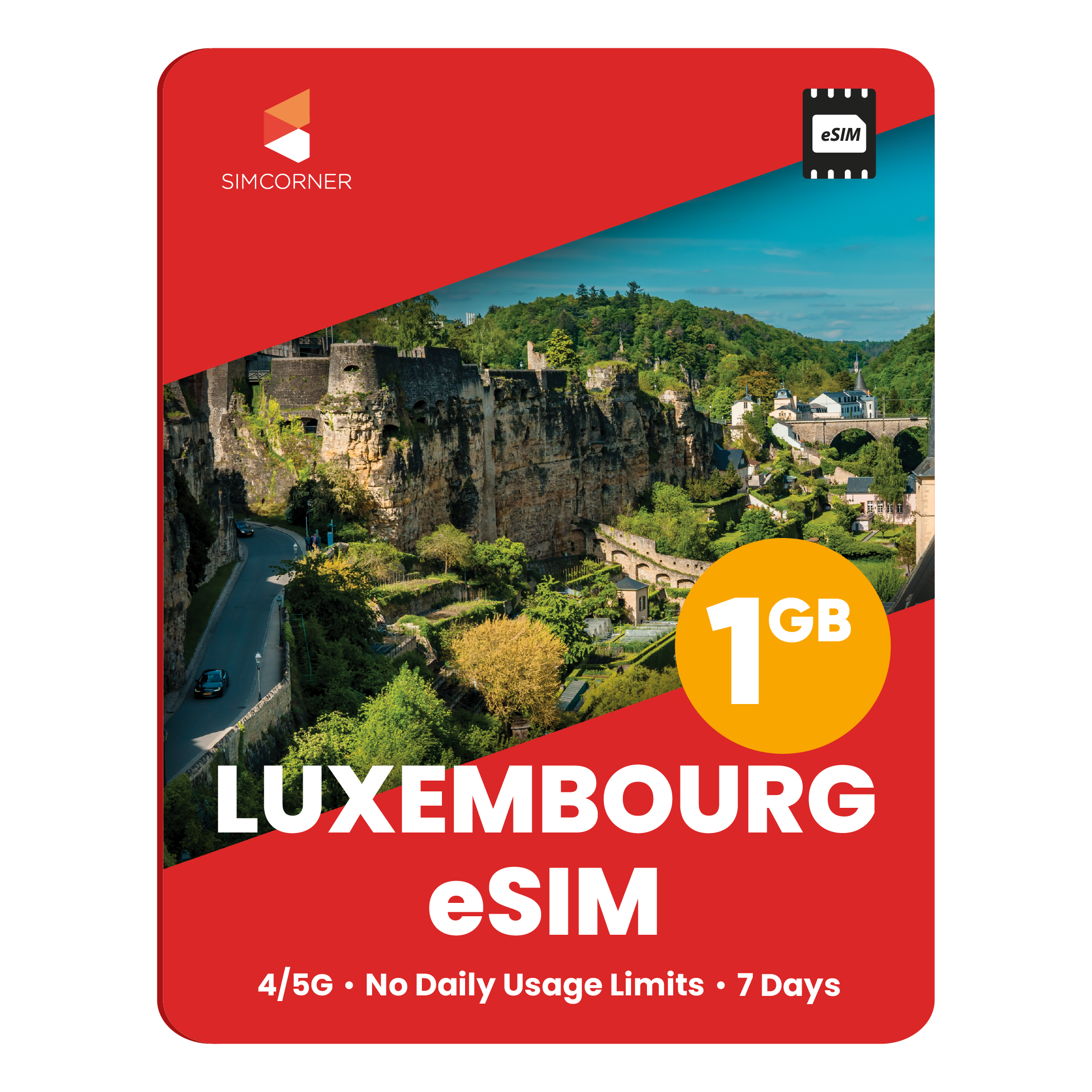 Luxembourg eSIM: 1GB - 7 Days - SimCorner