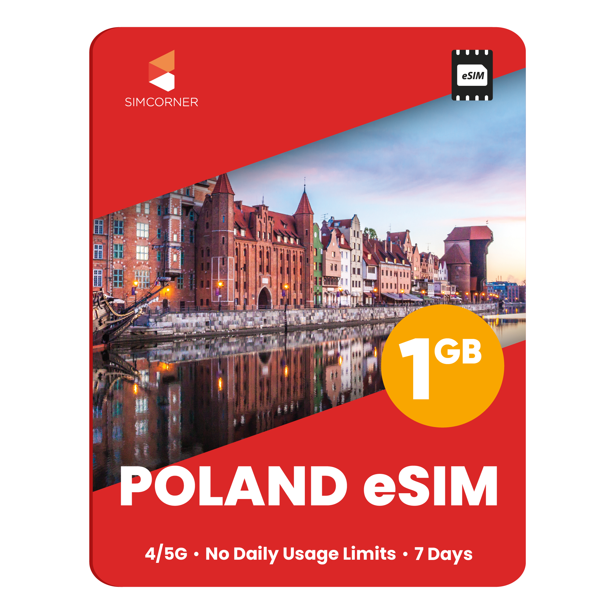 Poland eSIM: 1GB - 7 Days - SimCorner