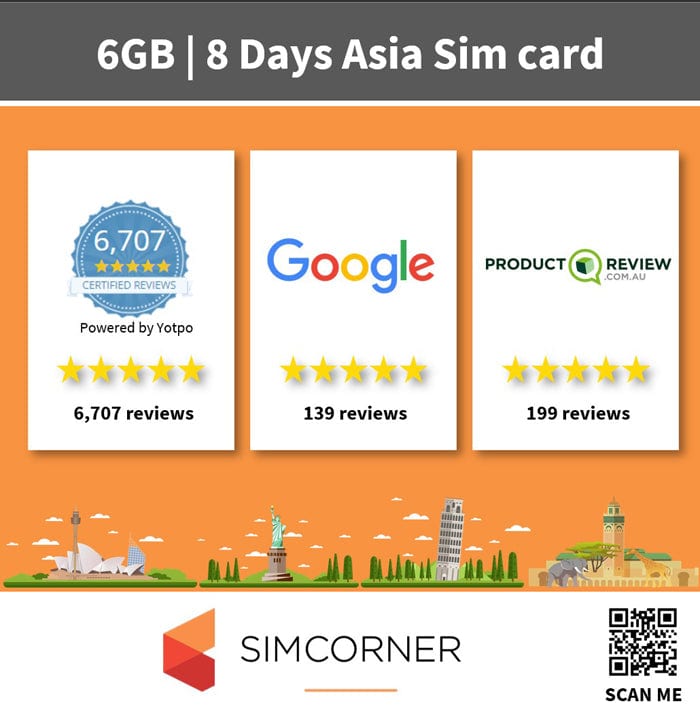 8 Day Asia Travel Sim Card (6GB)  - SimCorner New Zealand